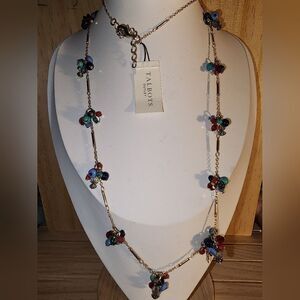 Talbots Multicolor Beaded Necklace With Matching Pierced Earrings NWT 34"+2"